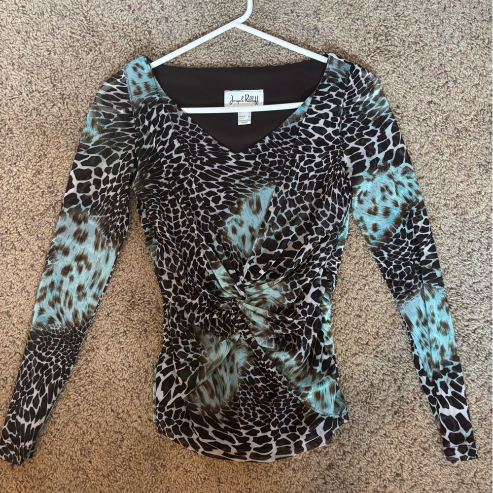 Joseph Ribkoff Black and Blue Patterned Blouse